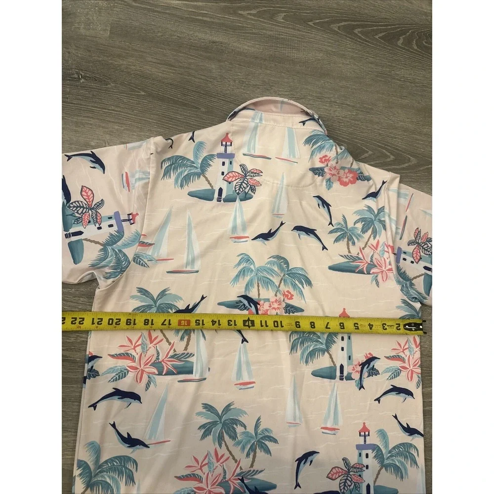 Bad Birdie Polo Golf Shirt Men's Large Performance Stretch  Tropical Dolphins
